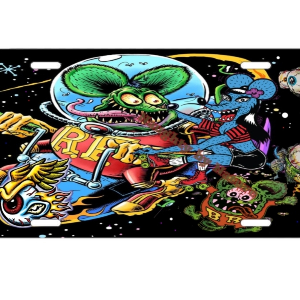 Colorful Rat Fink Art License Plate
